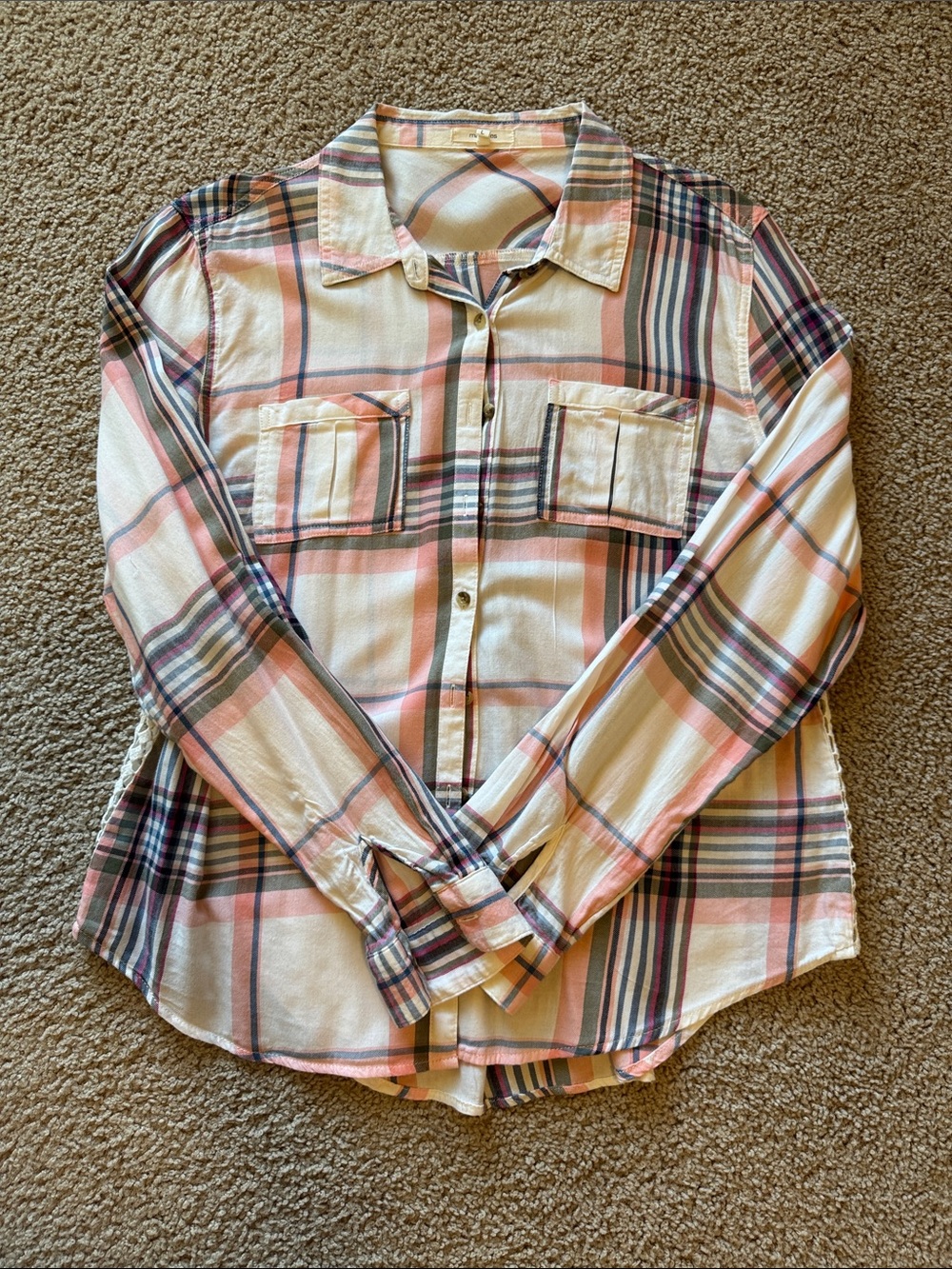 Maurices Plaid Button-Down Shirt - Pink, Cream, Gray